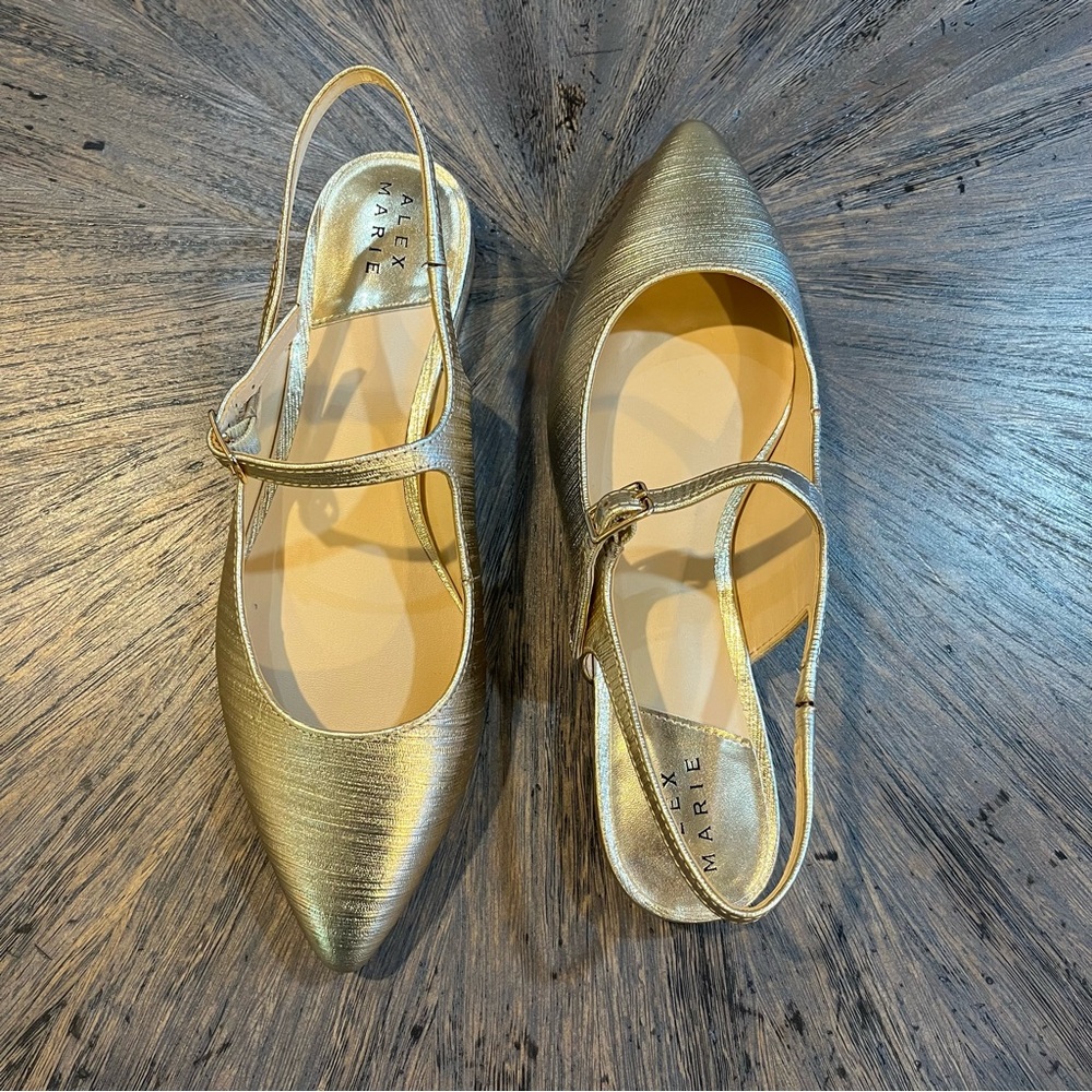 gold puff dress hoss Gold Leather Slingback Kitten Heels, 38
